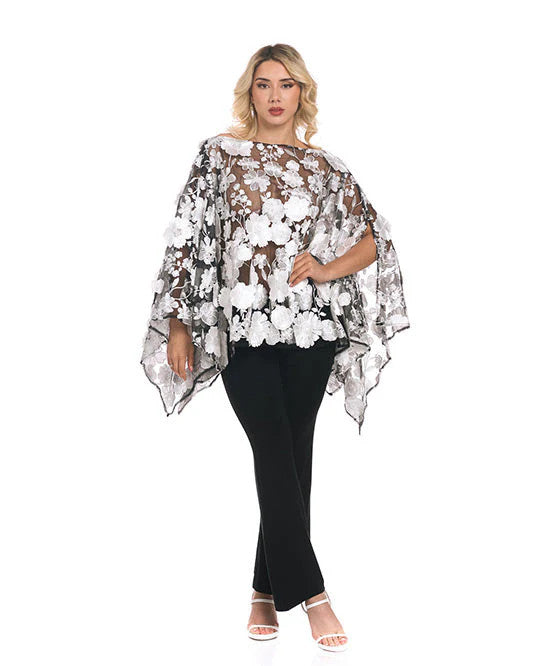 KOKOMO UNLIMITED 3D EMBROIDERY BLACK/WHITE FLORAL FLORAL COUTURE7-WAY SCARF