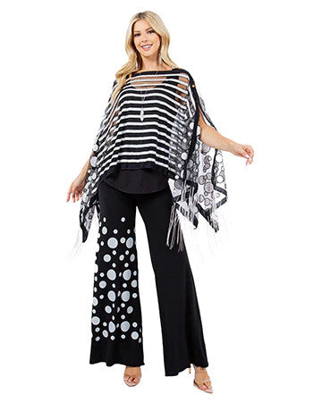 KOKOMO UNLIMITED DOTS & STRIPES 7-WAY SCARF 2PC PANT SET-SILVER