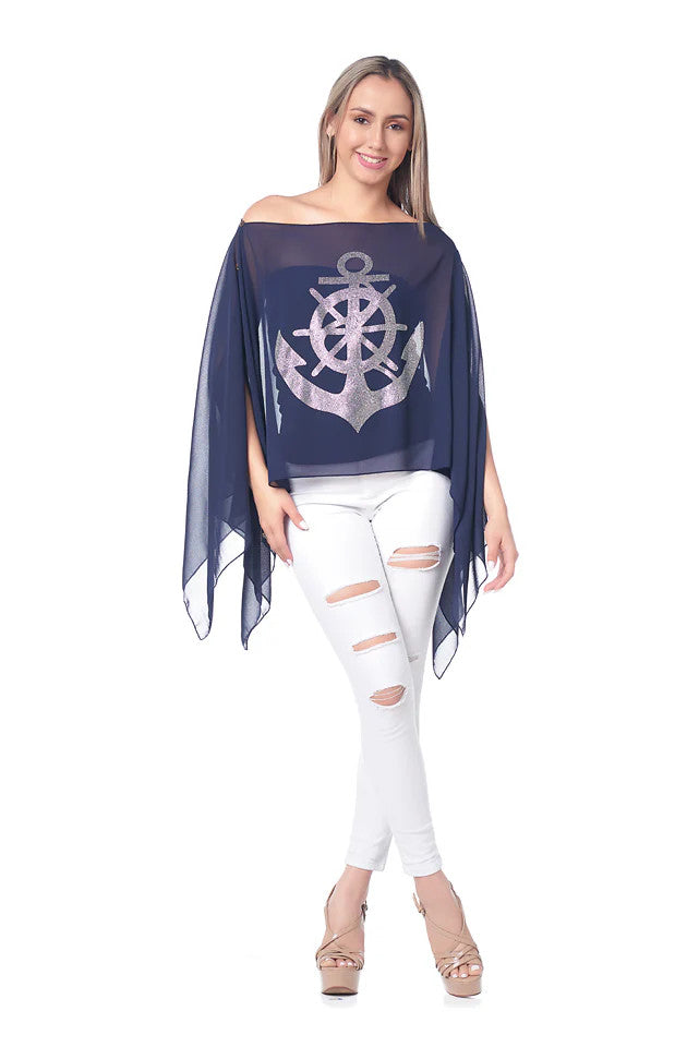 KOKOMO UNLIMITED RHINESTONE NAUTICLE CHIFFON 7-WAY SCARF