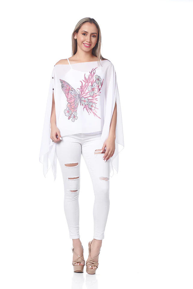 KOKOMO UNLIMITED RHINESTONE BUTTERFLY CHIFFON 7-WAY SCARF