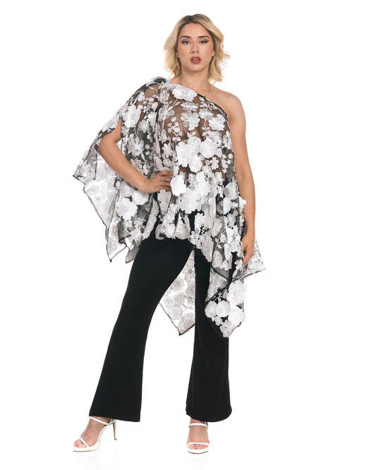 KOKOMO UNLIMITED 3D EMBROIDERY BLACK/WHITE FLORAL FLORAL COUTURE7-WAY SCARF