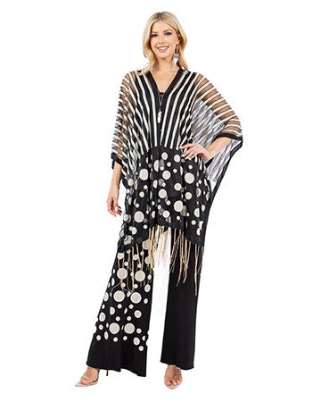 KOKOMO UNLIMITED DOTS & STRIPES 7-WAY SCARF 2PC PANT SET-SILVER