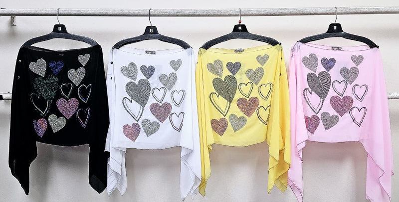 KOKOMO UNLIMITED RHINESTONE HEARTS CHIFFON 7-WAY SCARF