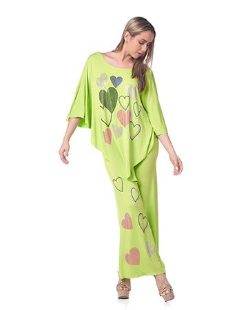 RHINESTONE HEARTS 2PC PANT SET LIME