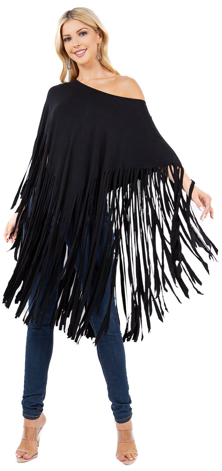 LONG FRINGE PONCHO TOP