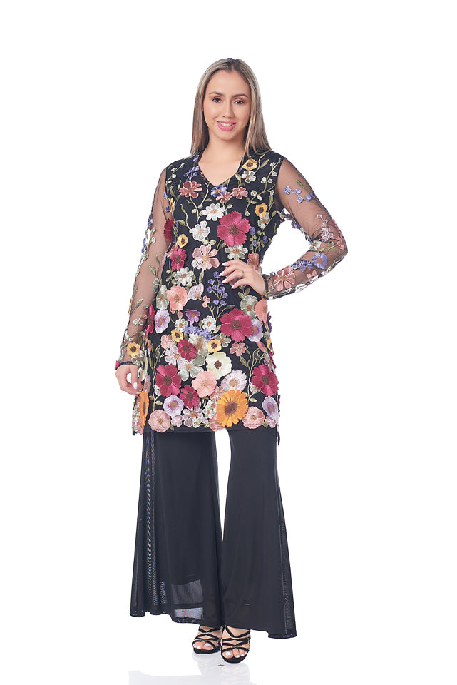 3D FLORAL DREAM LONG SLEEVE TUNIC TOP
