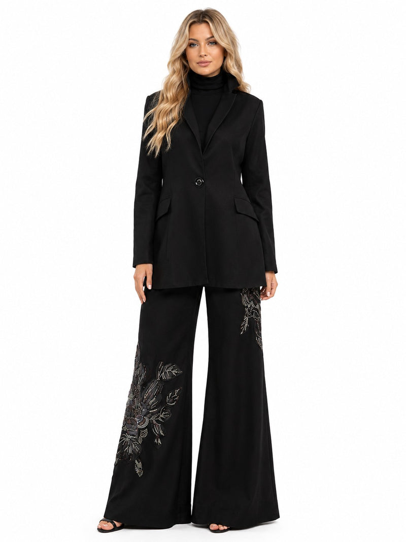 LONG SLEEVE DENIM SEQUIN BEADED BLAZER