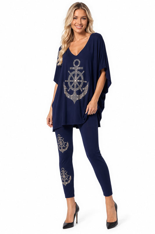 RHINESTONE NAUTICAL 2PC LEGGING SET