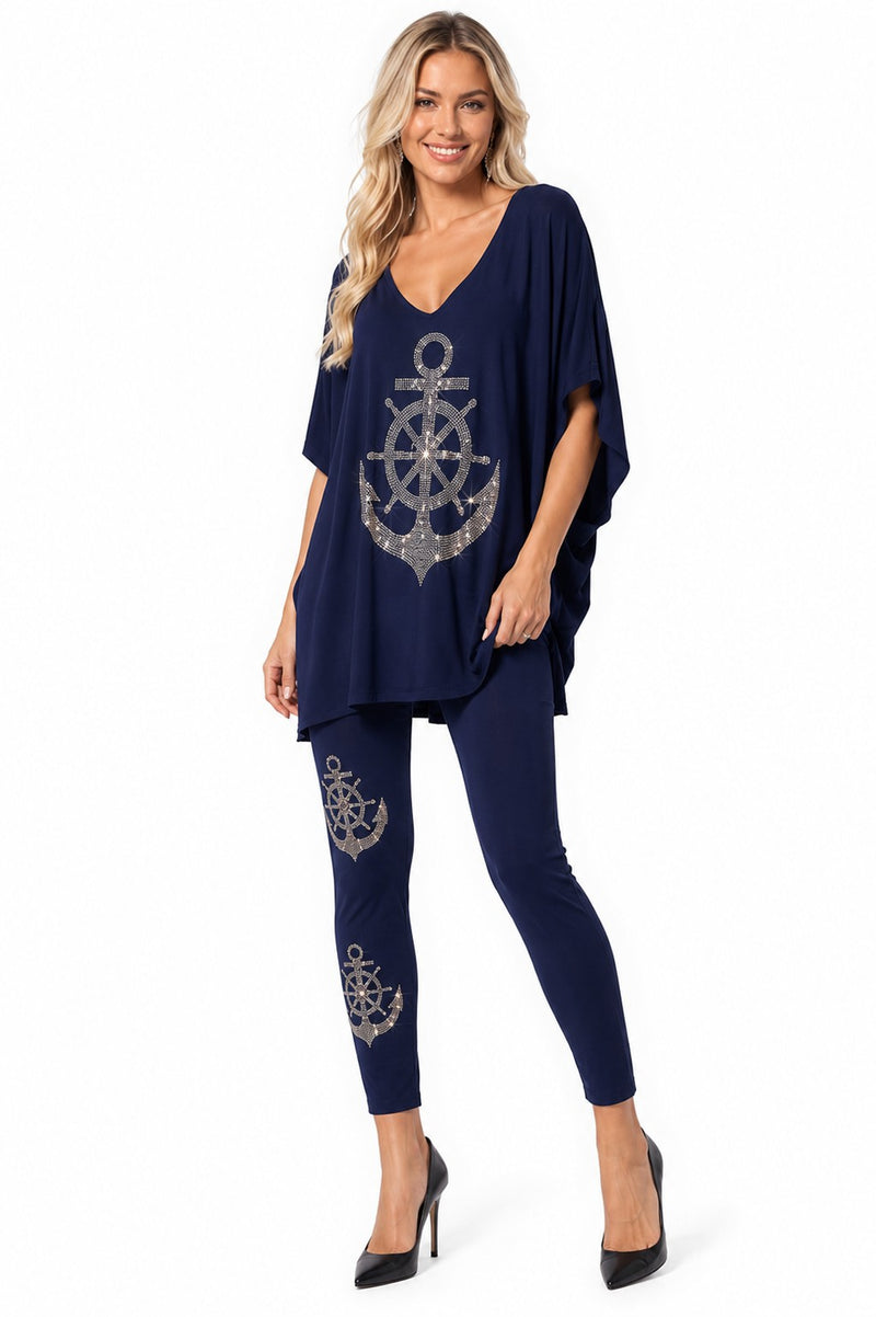 RHINESTONE NAUTICAL 2PC LEGGING SET