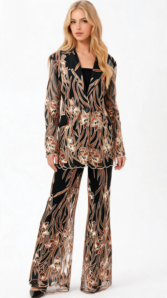 EMBROIDERED BAMBOO PALAZZO PANT