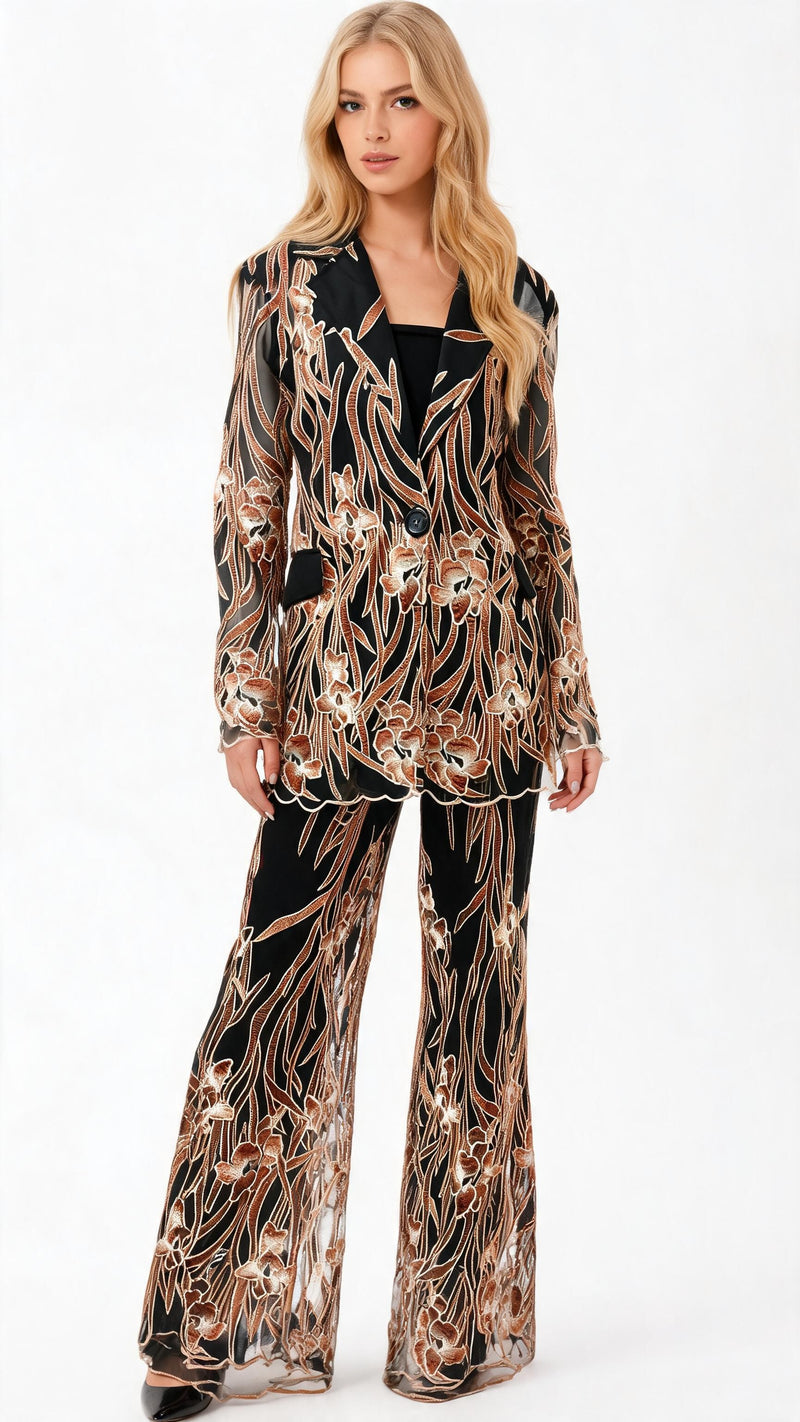 EMBROIDERED BAMBOO PALAZZO PANT
