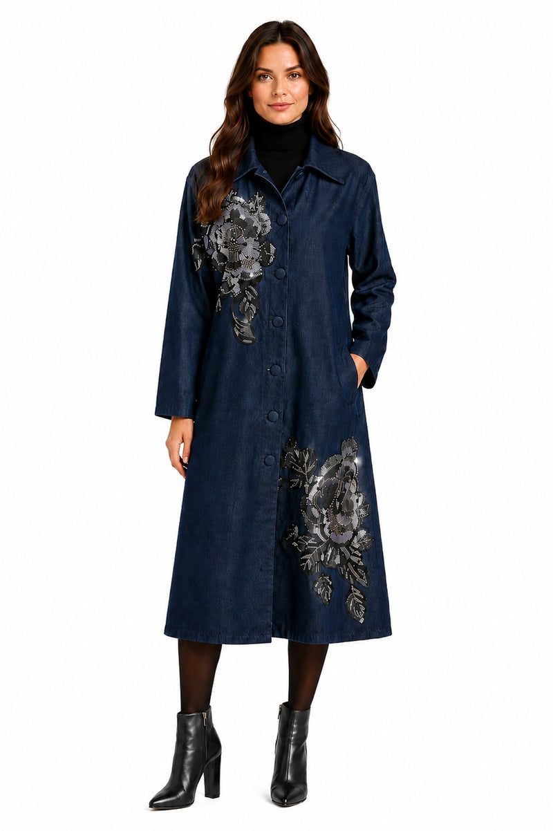 LONG SLEEVE DENIM SEQUIN BEADED JACKET/DRESS