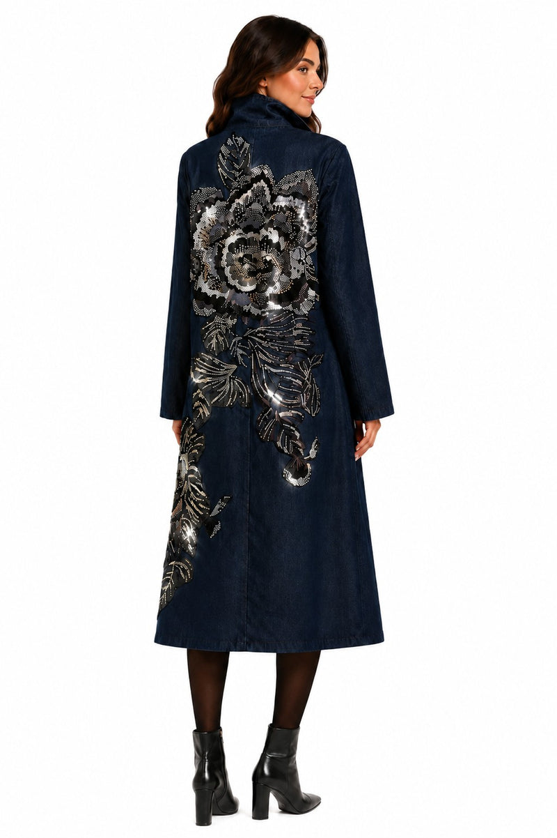 LONG SLEEVE DENIM SEQUIN BEADED JACKET/DRESS