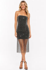 RHINESTONE MESH FRINGE SKIRT