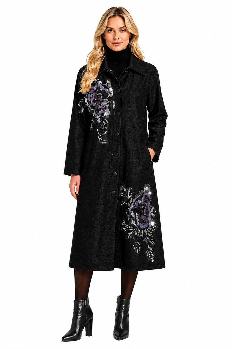 LONG SLEEVE DENIM SEQUIN BEADED JACKET/DRESS