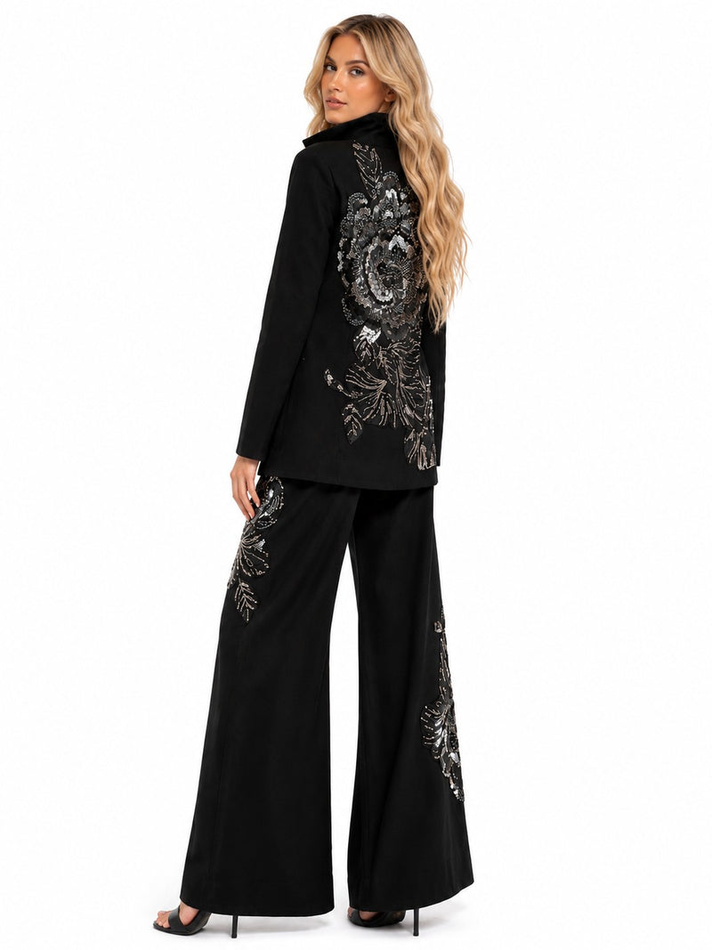 LONG SLEEVE DENIM SEQUIN BEADED BLAZER