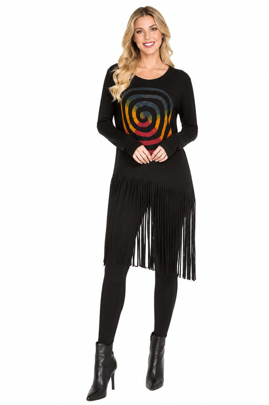 MULTI SPIRAL TIE DYE FRINGE TOP