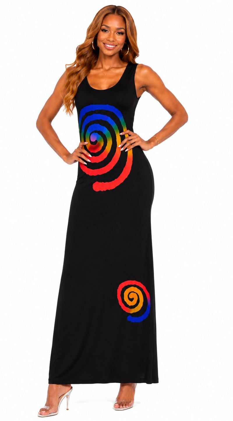 MULTI SPIRAL LONG TANK DRESS
