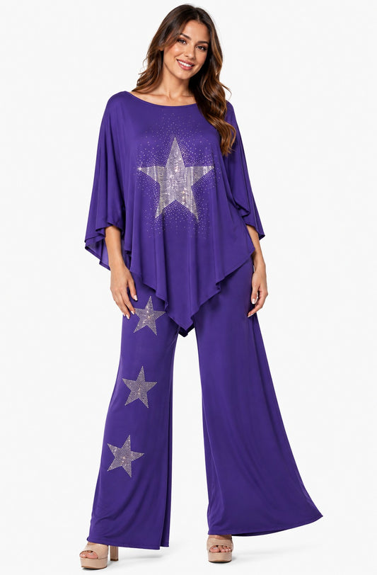 RHINESTONE STAR 2PC PANT SET PURPLE