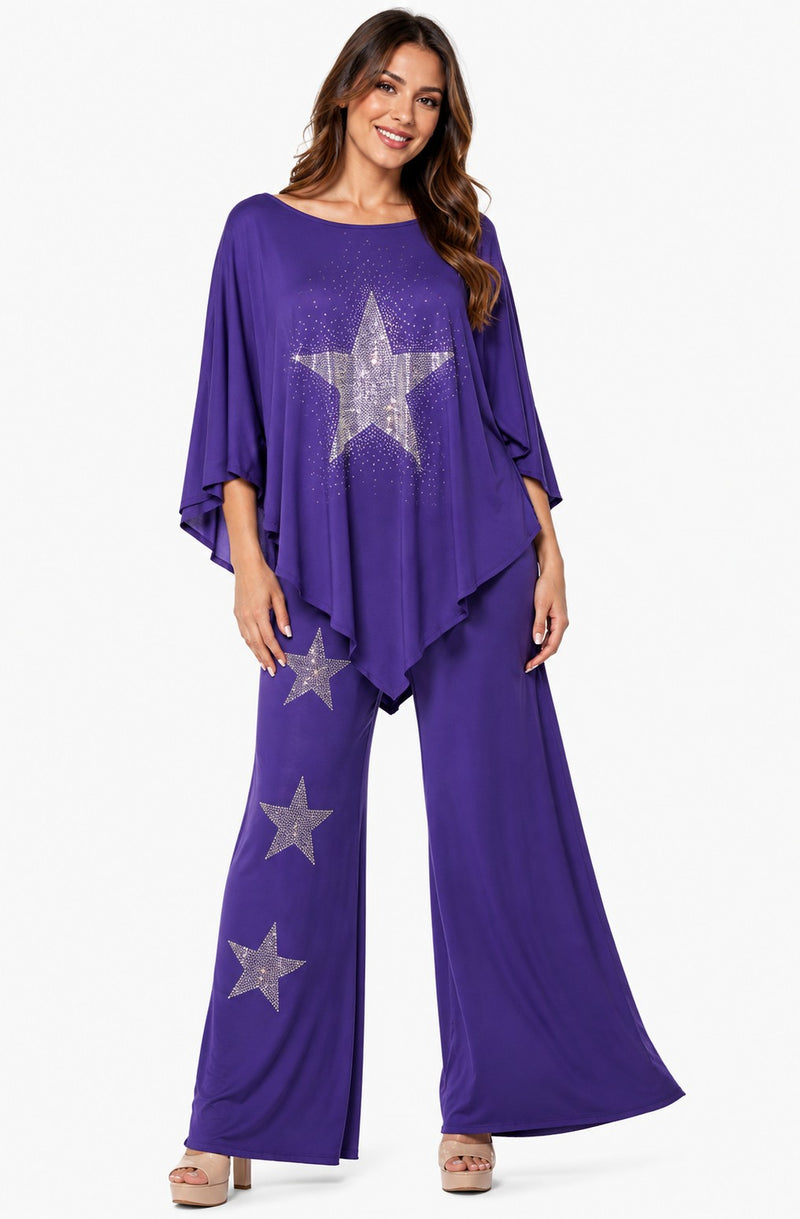 RHINESTONE STAR 2PC PANT SET PURPLE