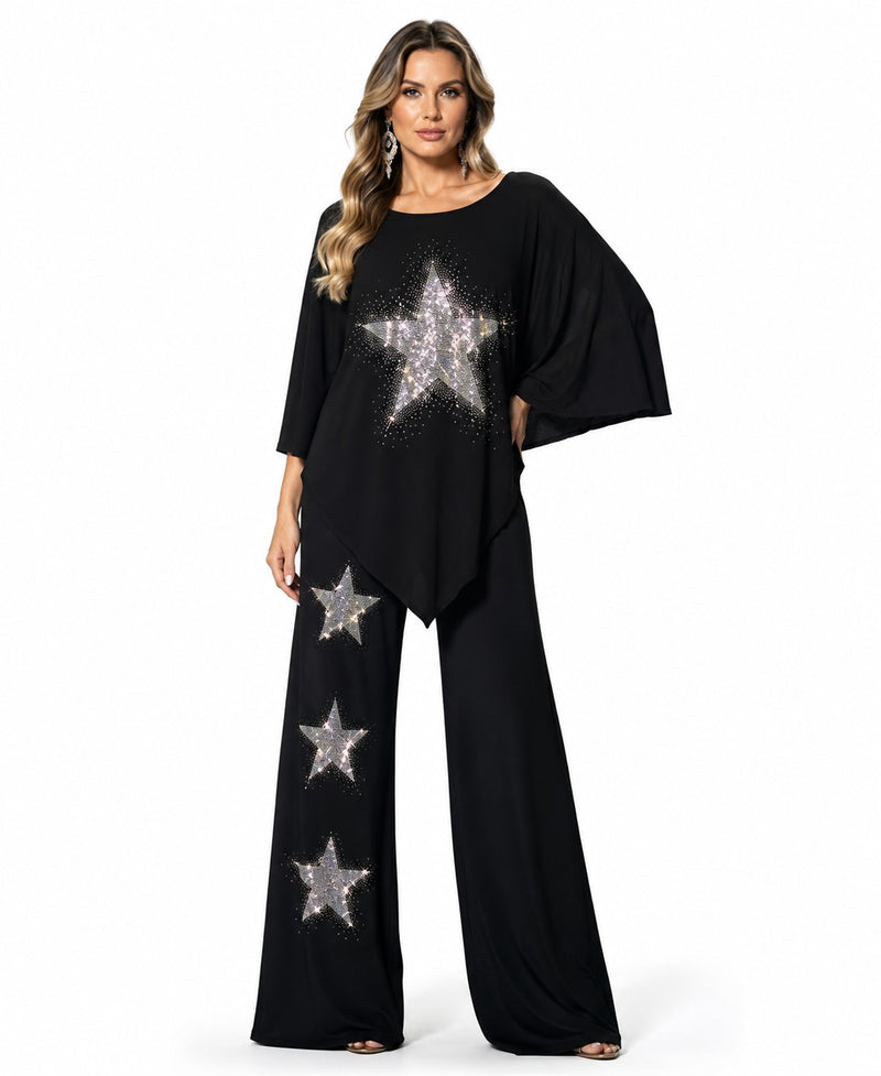 RHINESTONE STAR 2PC PANT SET BLACK
