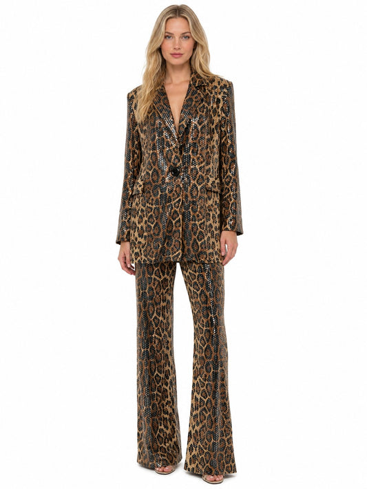 LONG SLEEVE SEQUIN-FOIL BLAZER JACKET