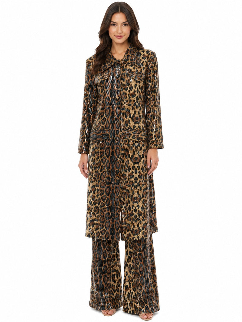 LONG SLEEVE SEQUIN-FOIL DUSTER JACKET