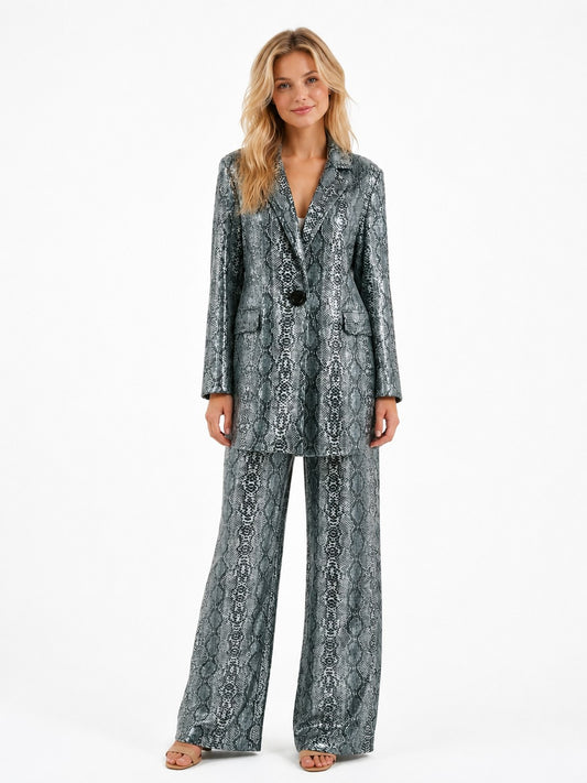 LONG SLEEVE SEQUIN FOIL BLAZER JACKET