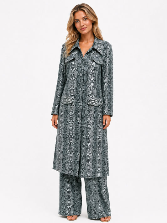 LONG SLEEVE SEQUIN-FOIL DUSTER JACKET