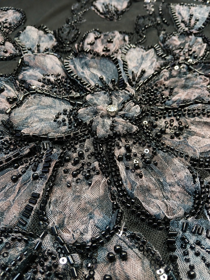LONG SLEEVE MESH 3D FLORAL BEADED DUSTER JACKET