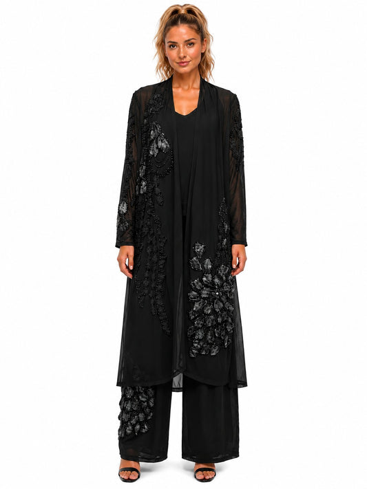 LONG SLEEVE MESH 3D FLORAL BEADED DUSTER JACKET