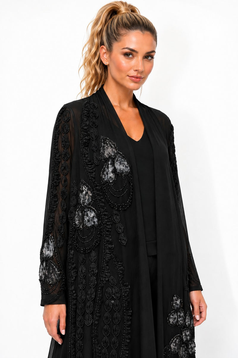 LONG SLEEVE MESH 3D FLORAL BEADED DUSTER JACKET