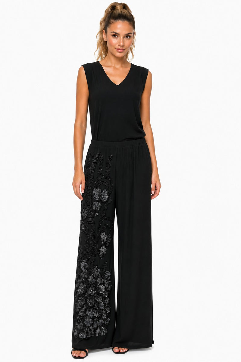 3D MESH FLORAL BEADED LACE DREAM PALAZZO PANTS