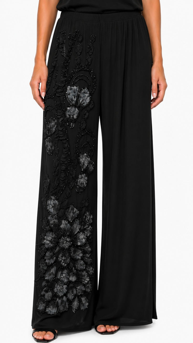 3D MESH FLORAL BEADED LACE DREAM PALAZZO PANTS