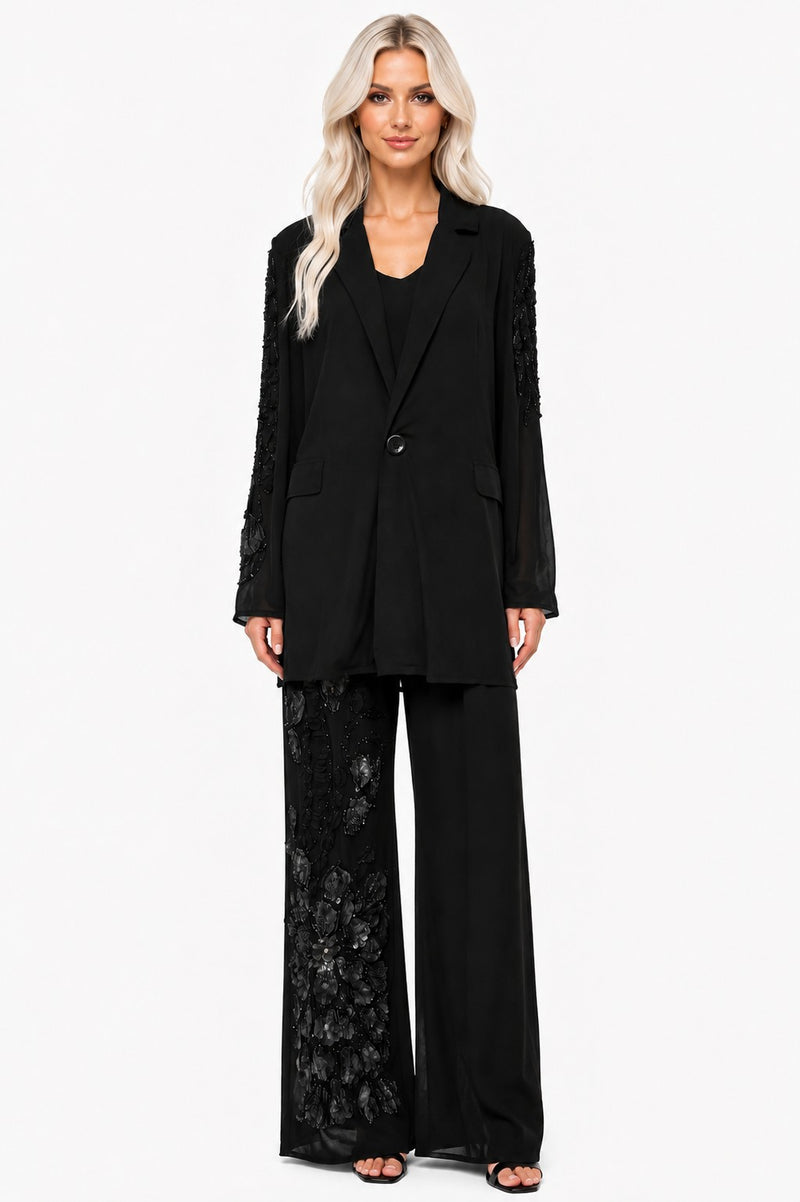 LONG SEEEVE MESH 3D FLORAL BEDED LACE BLAZER