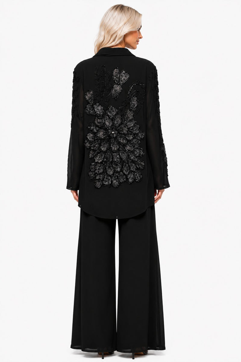 LONG SEEEVE MESH 3D FLORAL BEDED LACE BLAZER