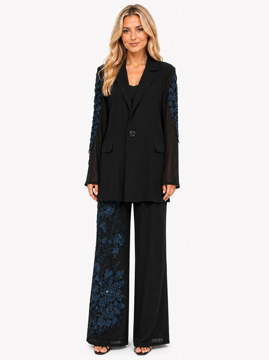 LONG SEEEVE MESH 3D FLORAL BEDED LACE BLAZER