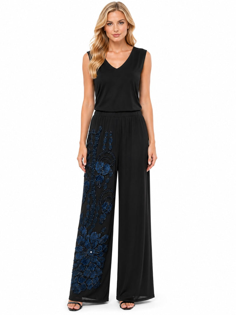 3D MESH FLORAL BEADED LACE DREAM PALAZZO PANTS