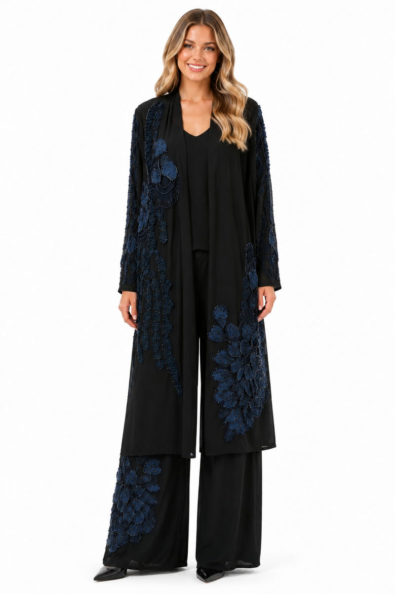 LONG SLEEVE MESH 3D FLORAL BEADED DUSTER JACKET