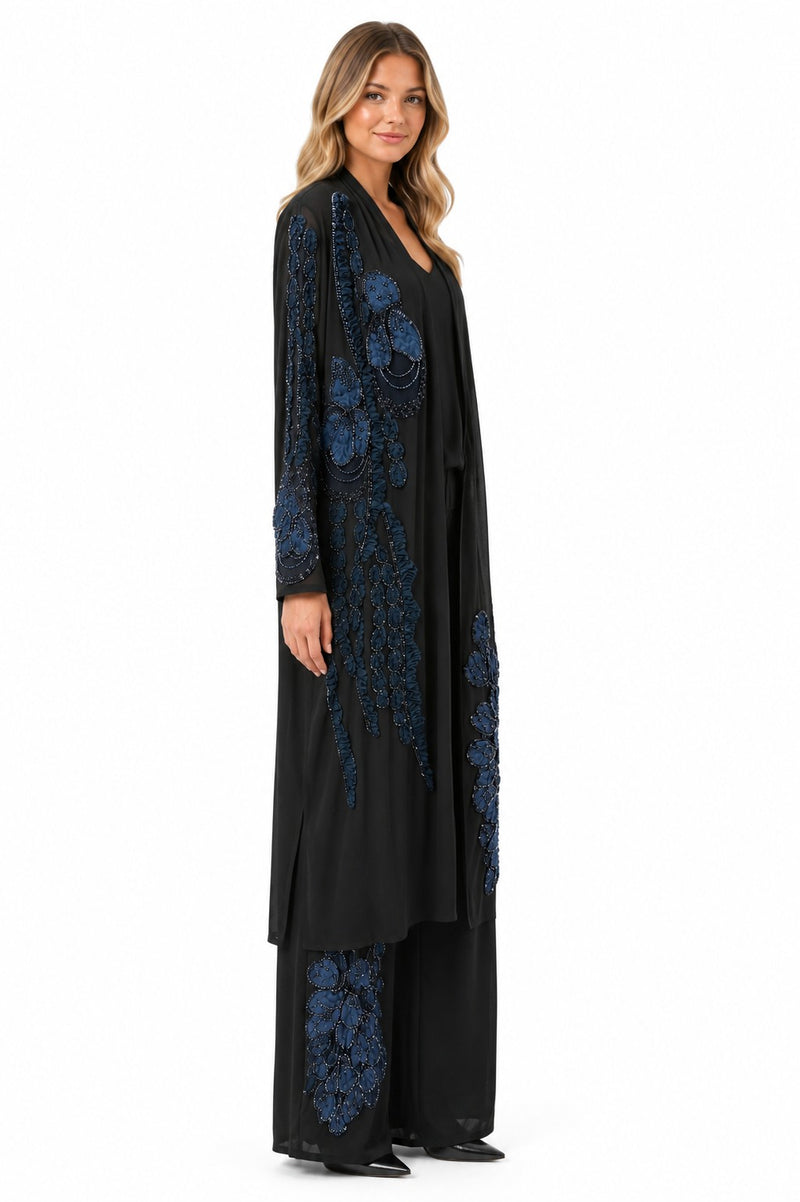 LONG SLEEVE MESH 3D FLORAL BEADED DUSTER JACKET
