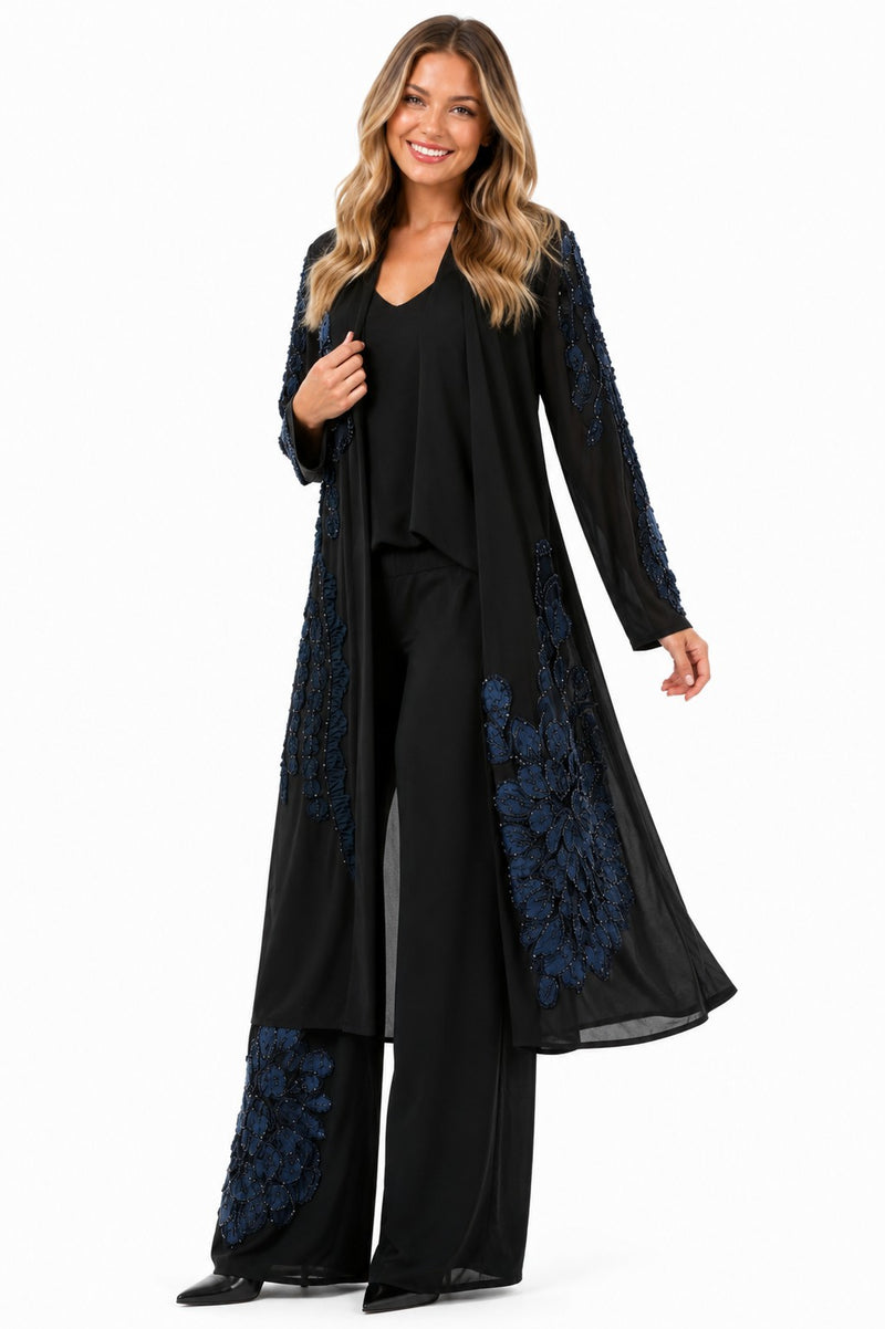 LONG SLEEVE MESH 3D FLORAL BEADED DUSTER JACKET
