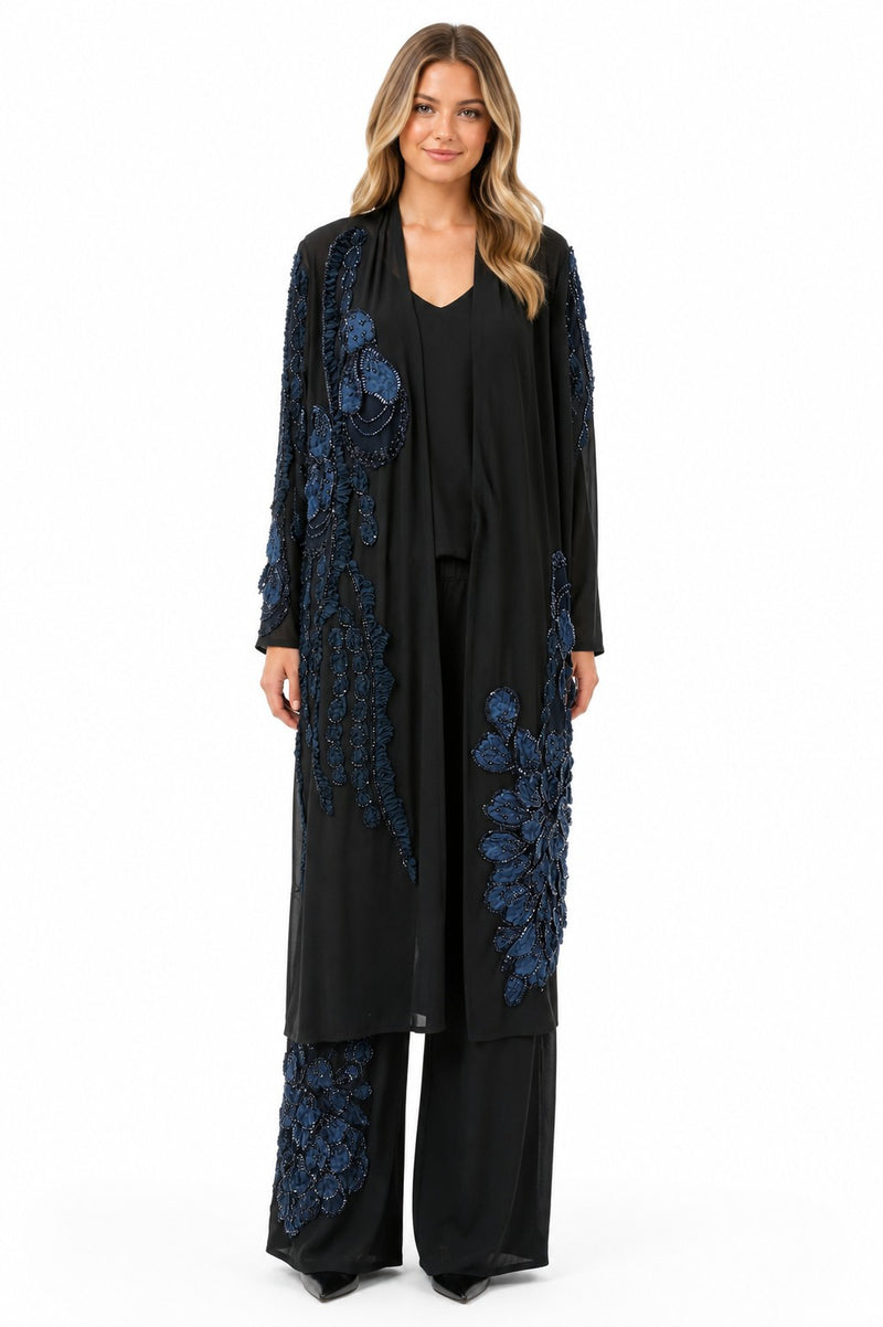 LONG SLEEVE MESH 3D FLORAL BEADED DUSTER JACKET