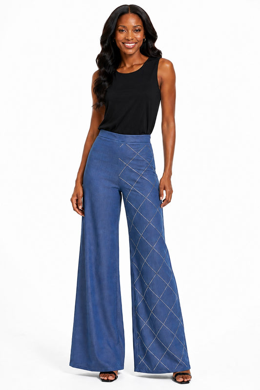 DENIM W/ RHINESTONES PALAZZO PANTS