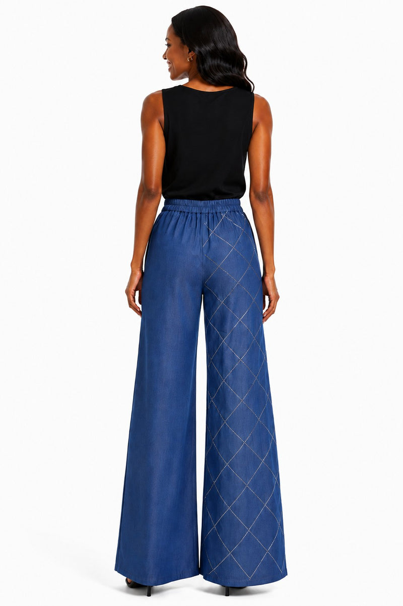DENIM W/ RHINESTONES PALAZZO PANTS