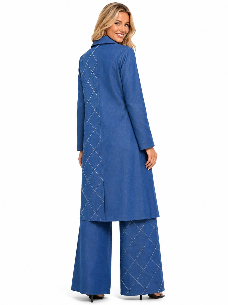 DENIM RHINESTONES DUSTER JACKET