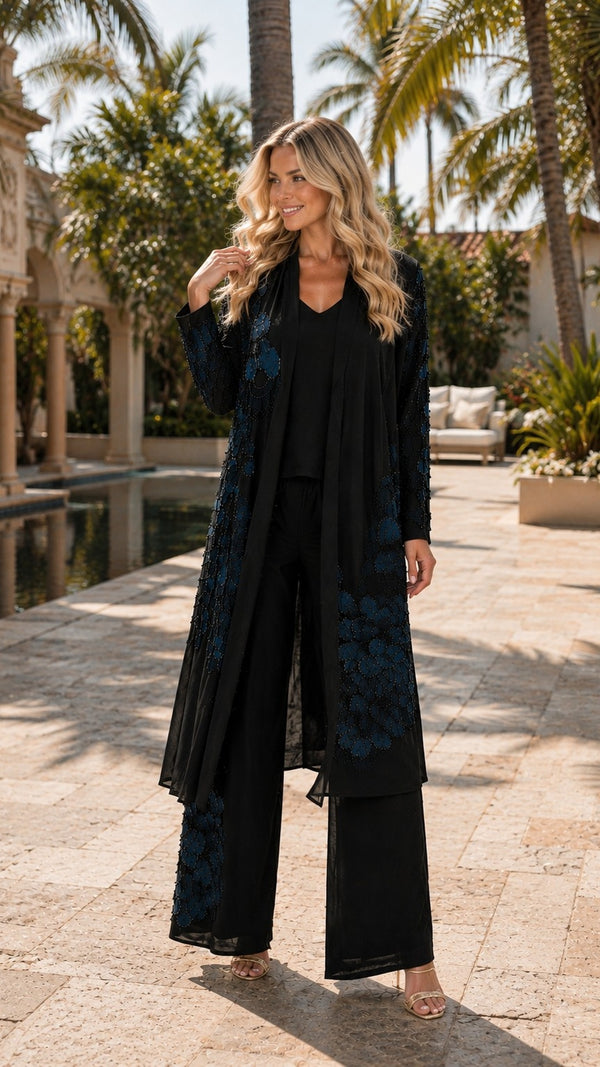 LONG SLEEVE MESH 3D FLORAL BEADED DUSTER JACKET