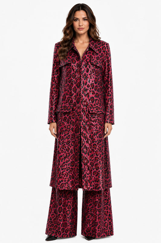 LONG SLEEVE SEQUIN-FOIL DUSTER JACKET