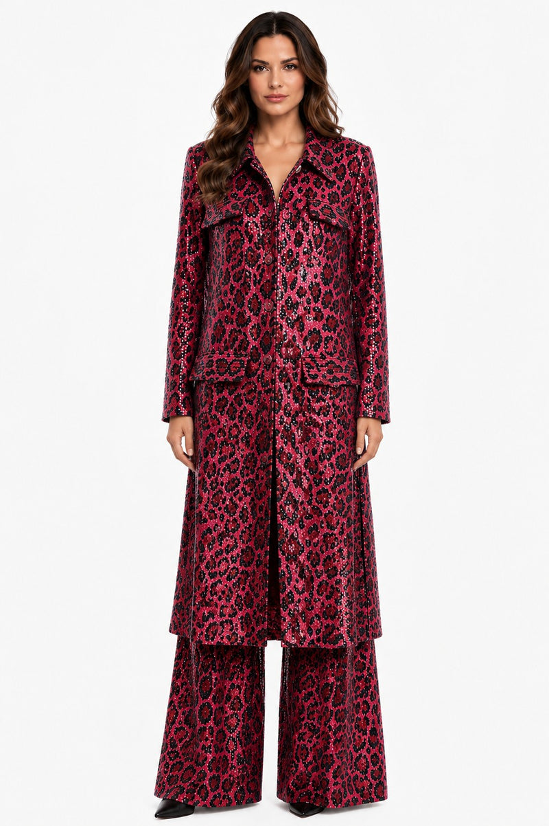LONG SLEEVE SEQUIN-FOIL DUSTER JACKET
