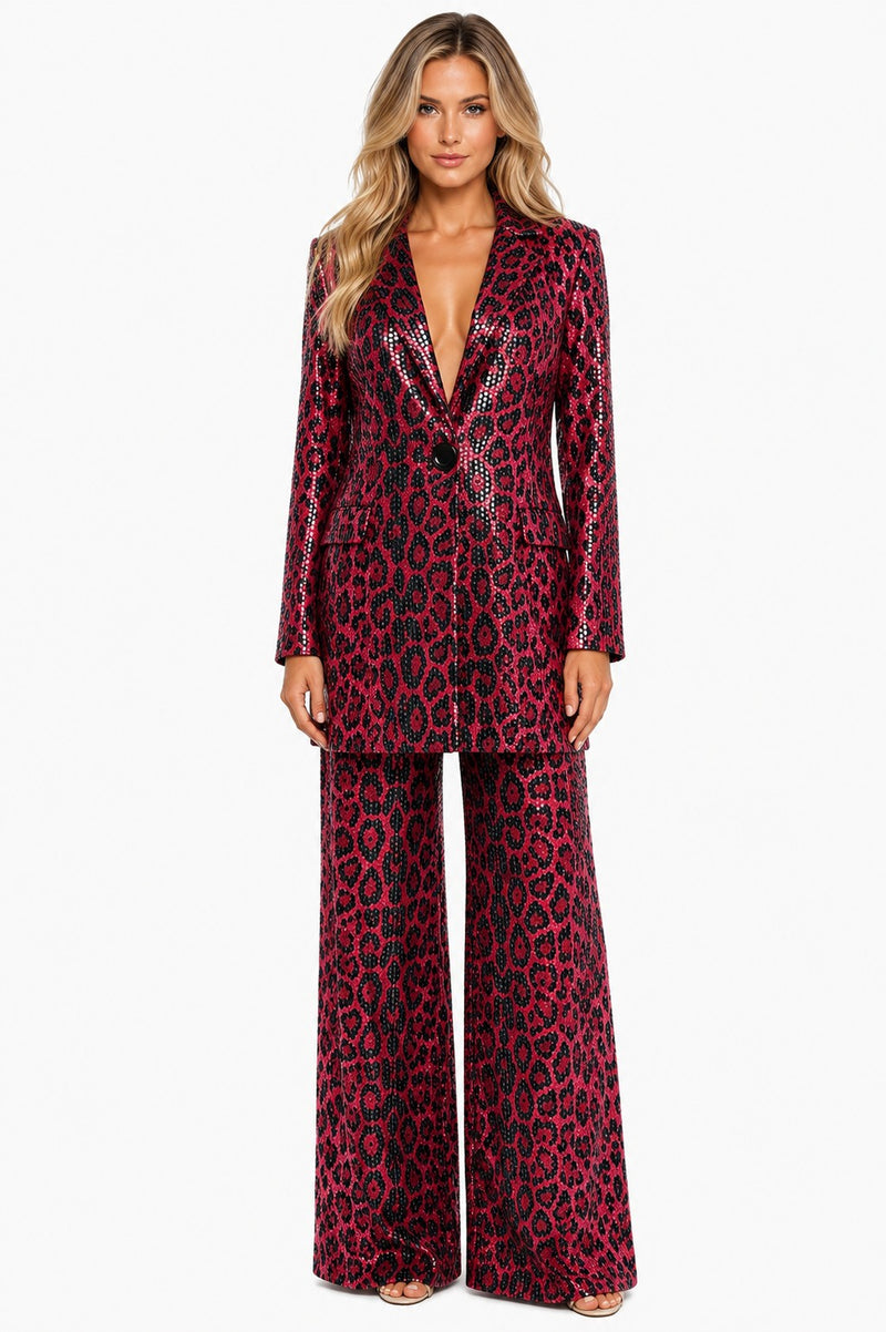 LONG SLEEVE SEQUIN-FOIL BLAZER JACKET