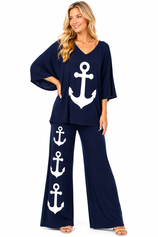NAUTICAL V NECK TUNIC TOP